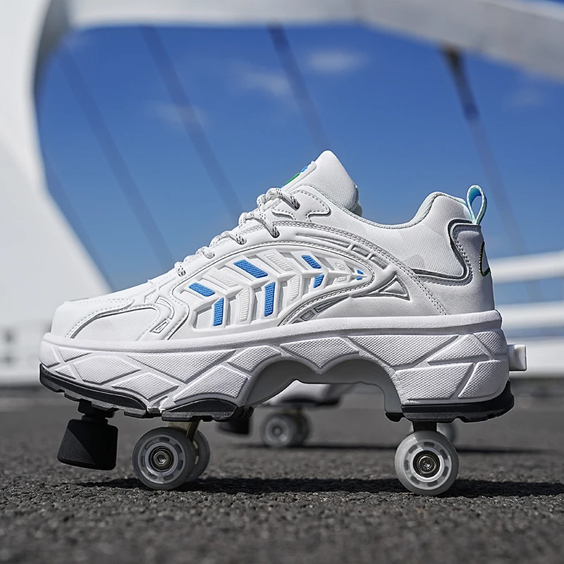 Running Shoes - Childrens Roller Skates Four-wheel Button Type