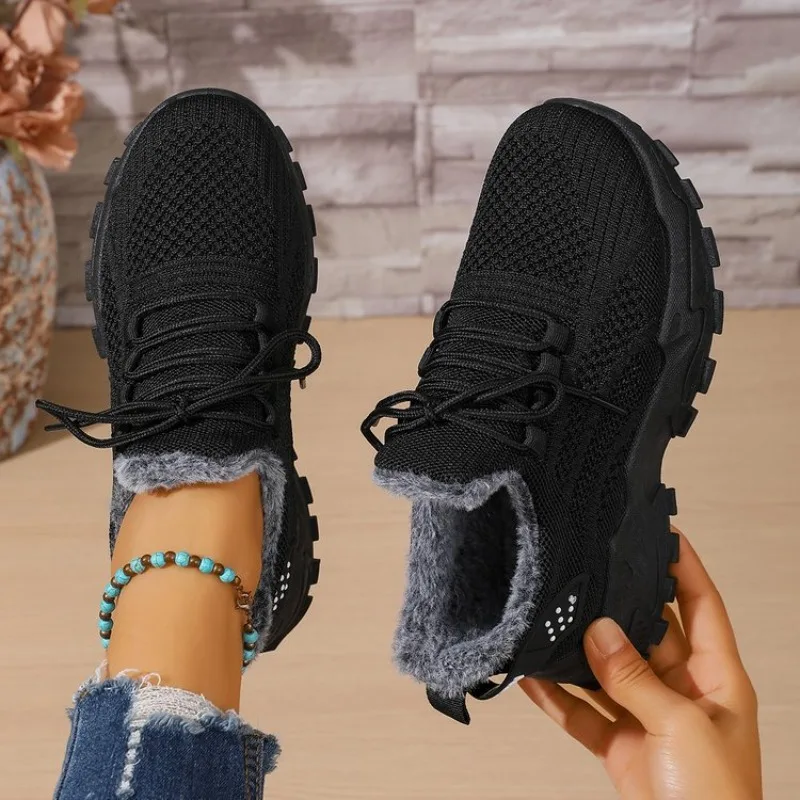 Women Winter Thermal Sneakers  - Knit Fabric Lace Up Sneakers ulasan dan harga