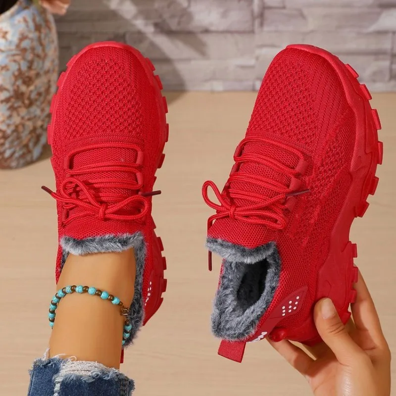 Women Winter Thermal Sneakers  - Knit Fabric Lace Up Sneakers ulasan dan harga