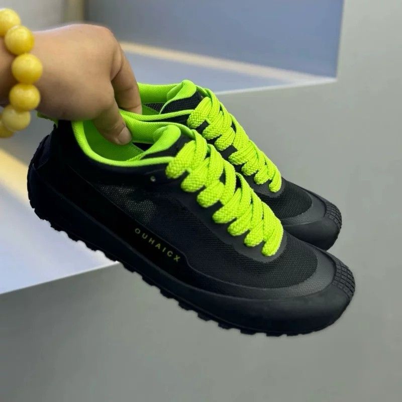Solid Tone Anti Slip Men Low T - Knit Fabric Lace Up Sneakers ulasan dan harga